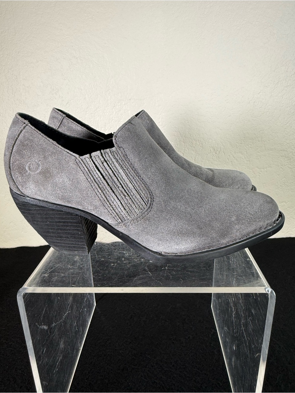 Born Fredrika Ankle Western Suede Leather Boots Shoes Stacked Block Heel 10 EUC